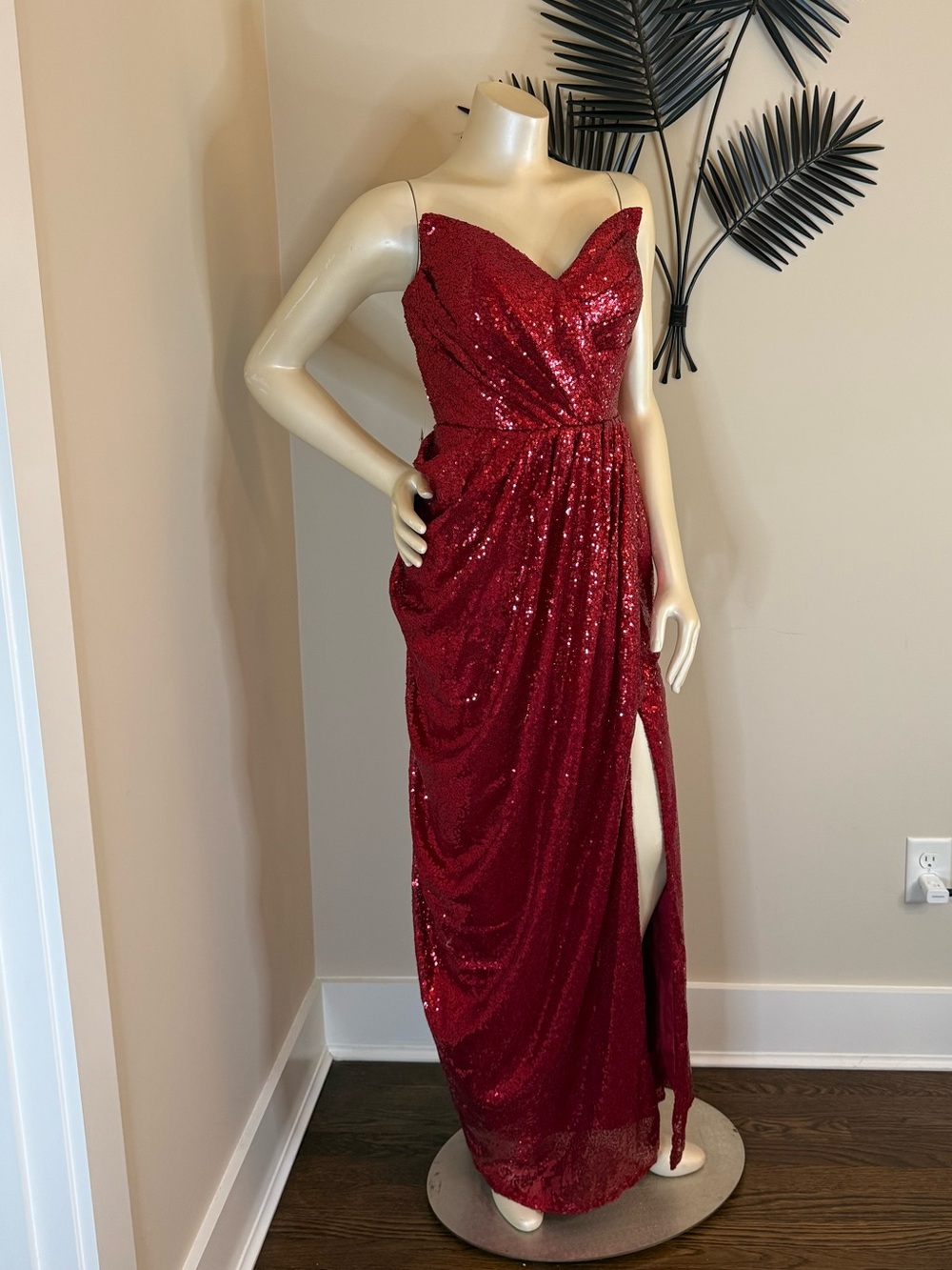 Strapless Red Sequin Evening Gown